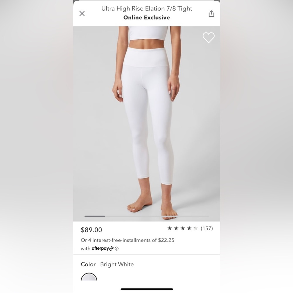 Athleta ultra high rise elation tight 7/8 bright white large